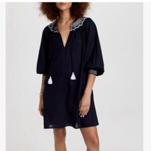 Figue 100% Cotton Smocked Embroidered Charlie Relaxed Fit Mini Dress Large